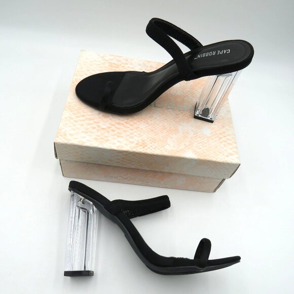 Cape Robbin Shoes Womens Size 7.5 Black 4.5" Clear Block Heel Sandals New in Box - Picture 2 of 10